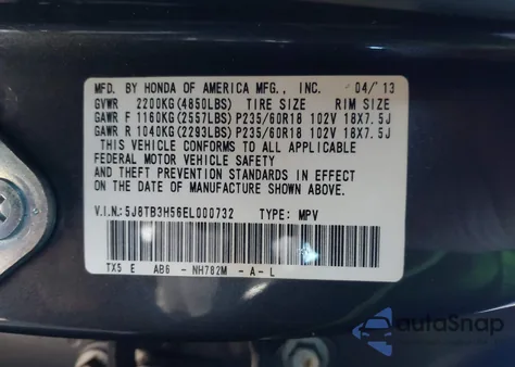 2014 Acura Rdx from USA, damaged, VIN 5J8TB3H56EL000732